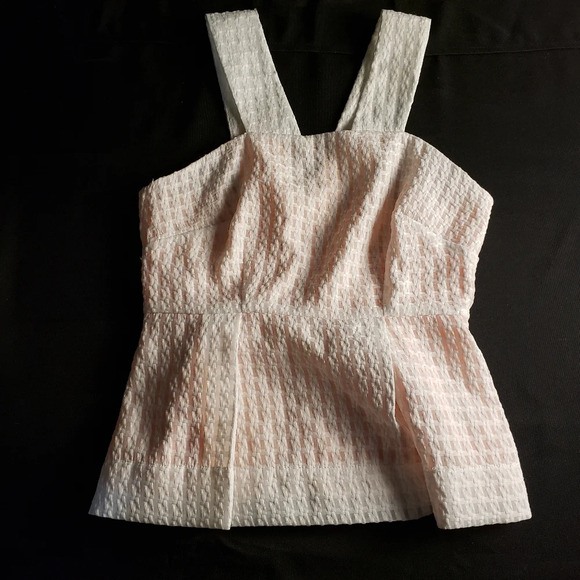 Maeve‎ Anthropologie Basket Weave Grid & Peach Peplum Tank Top 0P - Picture 3 of 7